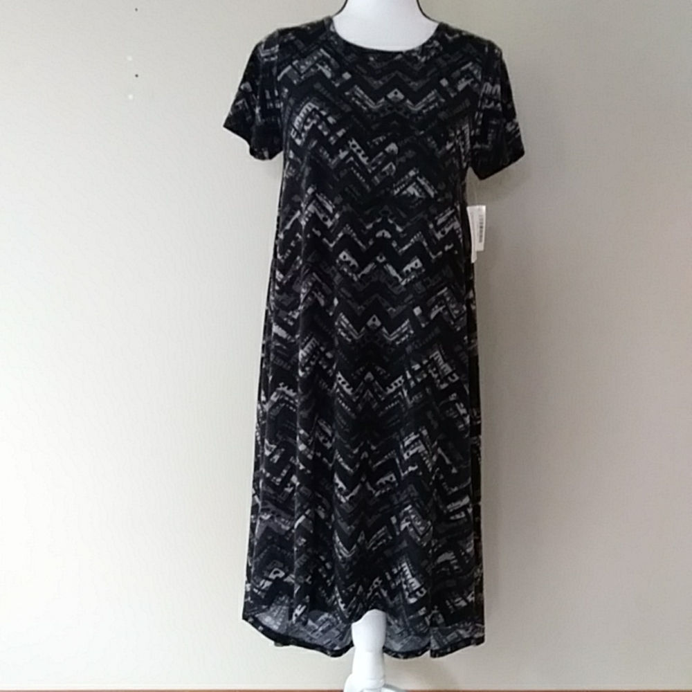 NEW LulaRoe Carly Single Pocket T Shirt Dress XS Black Gray